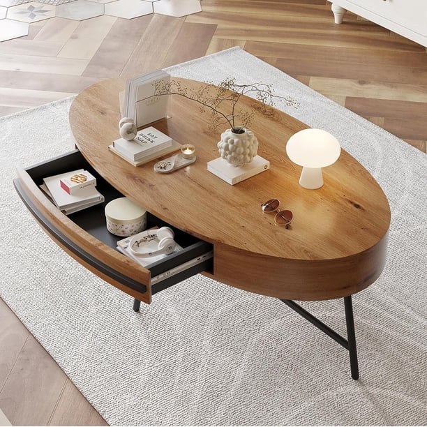 Mid-century moderno oval coffee mesa con cajón - 47.2\