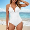 thumbnail image 2 of Huesdet Women's One Piece Swimsuit Ruched Tummy Control Bathing Suits Vintage Retro Push Up Swimwear[White,S], 2 of 7