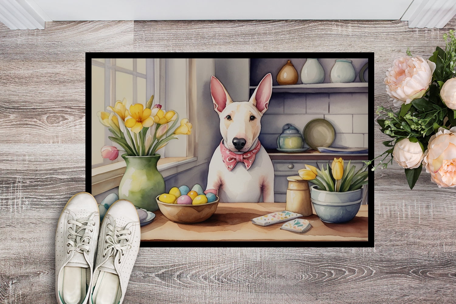 Decorating Easter Yorkshire Terrier Doormat