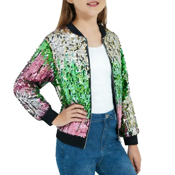XXWXYD Toddler Sequins Jacket Zipper Long Sleeve Glitter Solid Boys Girls Spring Fall Casual Comfortable Outerwear Play School Everyday Wear Lightweight