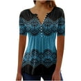 thumbnail image 2 of Fesfesfes Work Tops Women Fashion Casual Print V Neck Loose Short Sleeve T-shirt Top Blouse Pullover Womens Tunic Tops M(US:6), 2 of 6