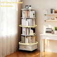 thumbnail image 4 of Paproos 5 Tier Rotating Bookshelf, 360° Display Wood Spinning Bookshelf Tower with Wheels and Bottom Drawer, Small Rotating Bookcase, Corner Book Shelf for Home Office, Bedroom, Wood Color, 4 of 13