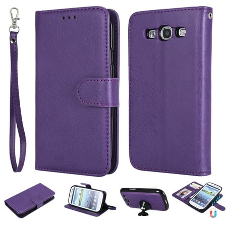 - Galaxy S3 Case Wallet, S3 Case, Allytech Premium Leather Flip Case Cover & Card Slots Pocket, Wrist Design Detachable Slim Case for Samsung Galaxy S3 S III I9300 GS3 (Purple)