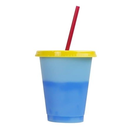 

ZHUASHUM Creative Water Cup Flash Cup PP Straw Cup Flash Transparent Straw Cup 470ml Cold Change Temperature Sensitive Cup