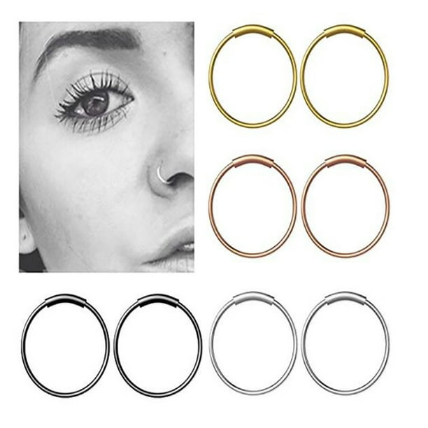 Aro nasal de acero inoxidable con forma de círculo, para nariz, uña, piercing para la nariz, pendientes, hueso de la oreja, joyería para piercing de uña, anillo para la oreja, fácil de usar
