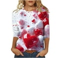 thumbnail image 2 of Vetsdori Plus Size Tops for Junior 3/4 Sleeve Valentine Blouses Holiday Graphic Summer,Gifts for Girlfriend Crew Neck Ladies T-Shirts Cute, 2 of 5