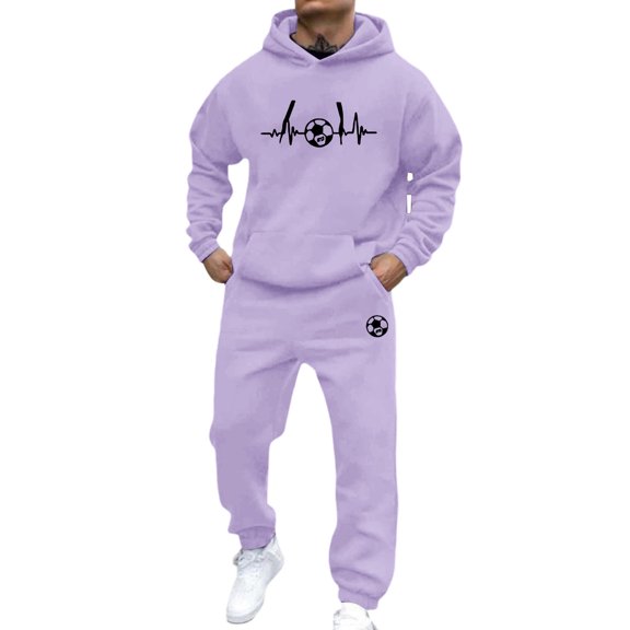 ibiyuan Sweat Suits Men Long Sleeve Matching Outfits Casual Long Sleeve Hoodie Sweatshirts and Jogger Sweatpants Sweatsuits Set for Men Outfits Sport Suits,Light Purple