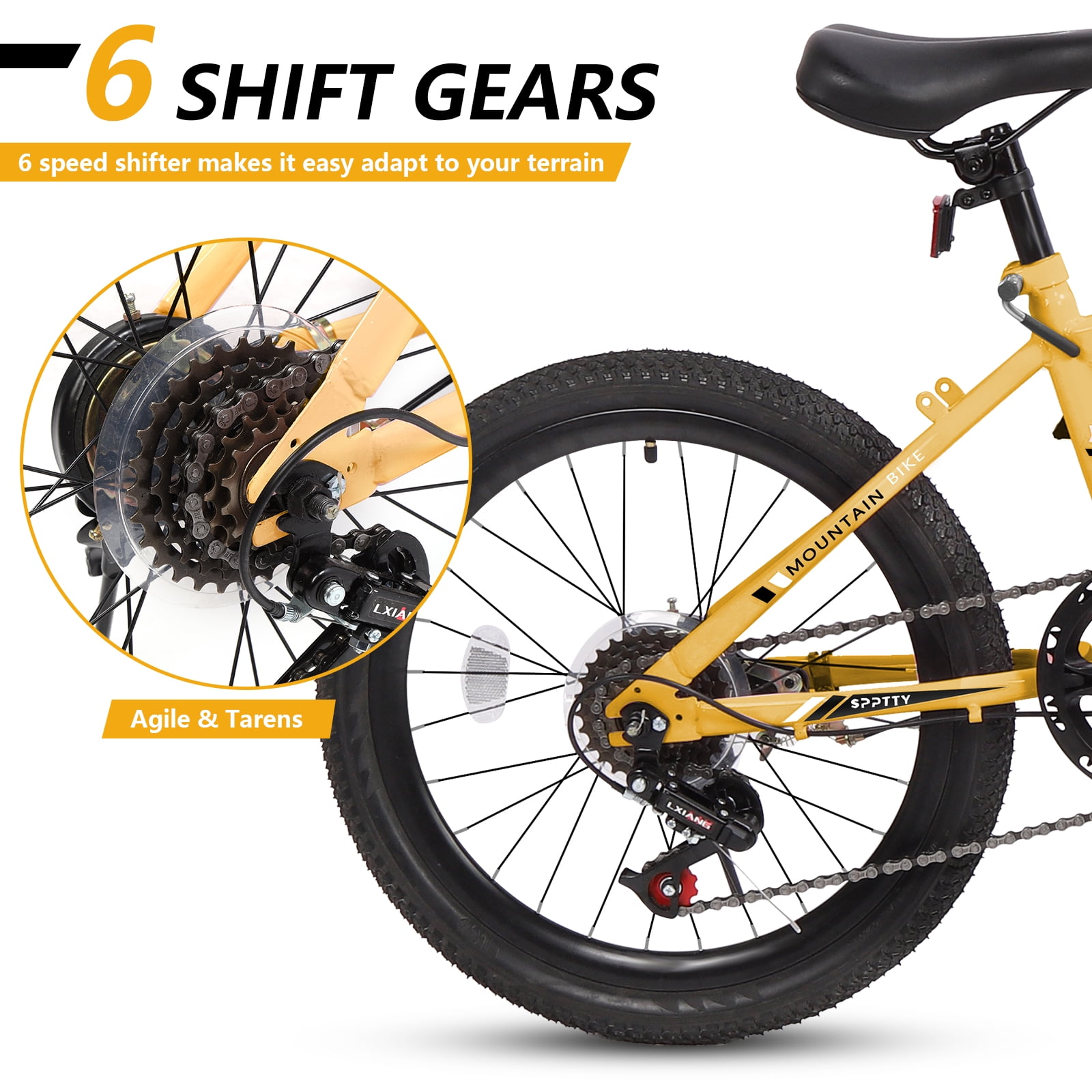 20-24 inch Bike,6-Speed Mountain Bike for Men Women Boys Girls,Comfort Saddle,Gold