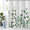 thumbnail image 1 of Cortina de ducha botánica con hojas de eucalipto verde, rústica, para baño, lavable a máquina, impermeable, con 12 ganchos., 1 of 6