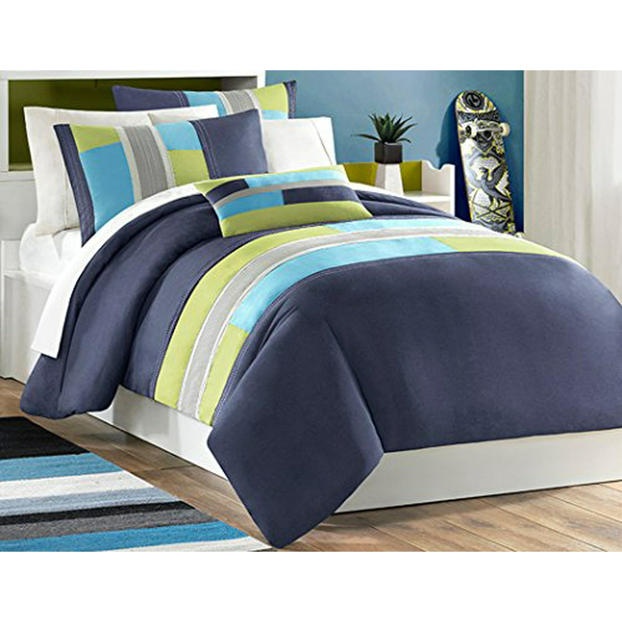 Mi Zone Pipeline Duvet Cover Set Navy Kingcal King Walmart