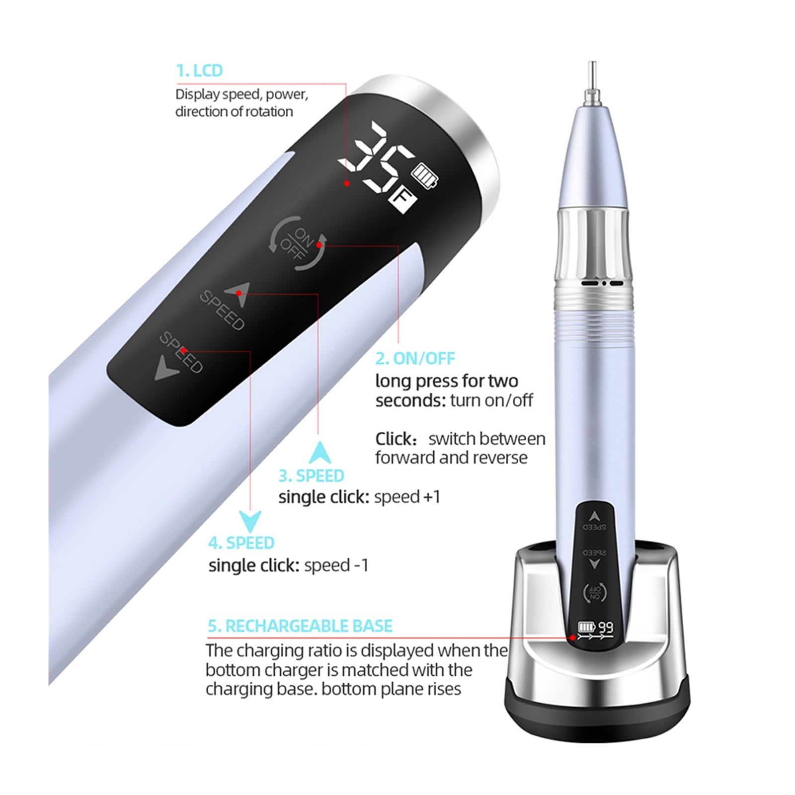 35000RPM Cordless Nail Drill Machine, Rechargeable Portable Electric Nail File With Touch Screen For Manicure Salon Tool ,Low Noise