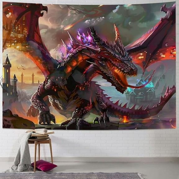 Shiartex  Purple Dragon Tapestry Wall Hanging, Medieval Fantasy Animals Tapestries Home Decor Psychedelic Tapestry Living Room Bedroom Dorm 40x30inch