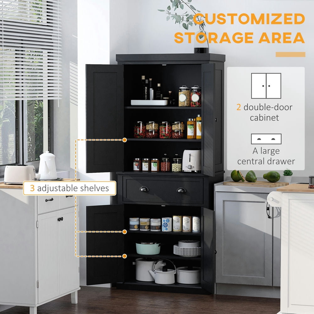 GVN Kitchen Pantry,72.5" Kitchen Cabinet, Pantry Storage Cabinet with Doors and Shelves, Freestanding Food Pantry Cabinet, Black