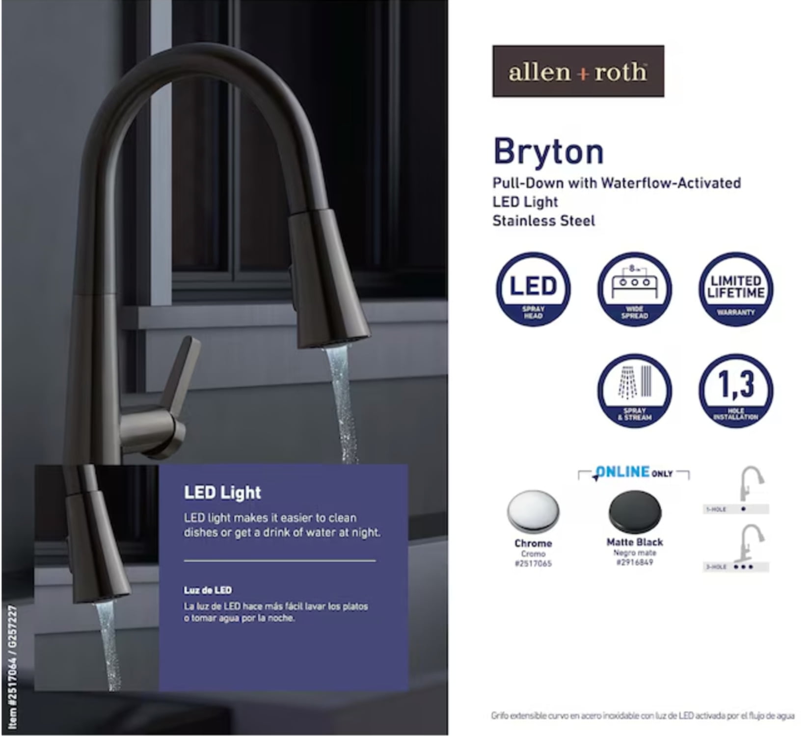 allen + roth Bryton Stainless Steel Single Handle Pull-down Kitchen Faucet