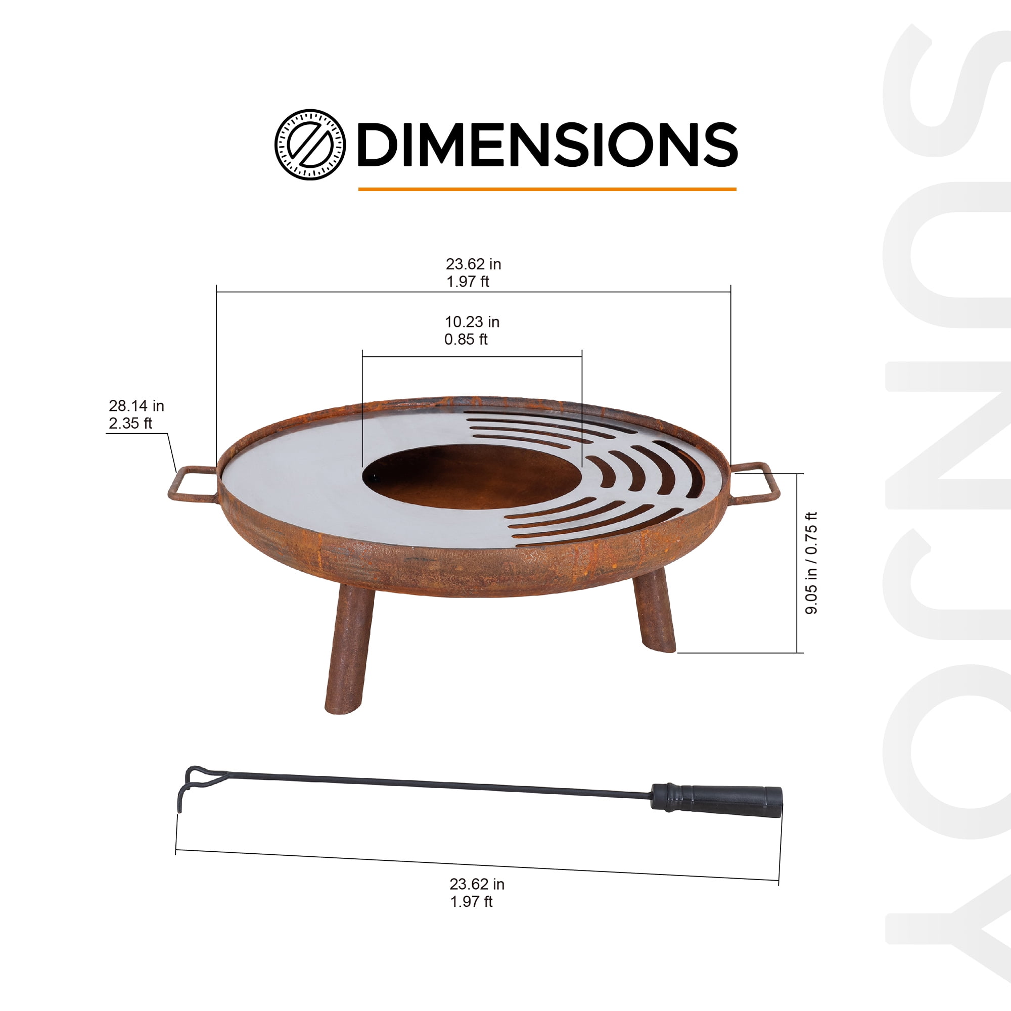 SUNJOY 28 Inch Fire Pit BBQ With Cooking Grill Outdoor Wood Burning,Metal Round FirePit Table for Backyard Patio Garden