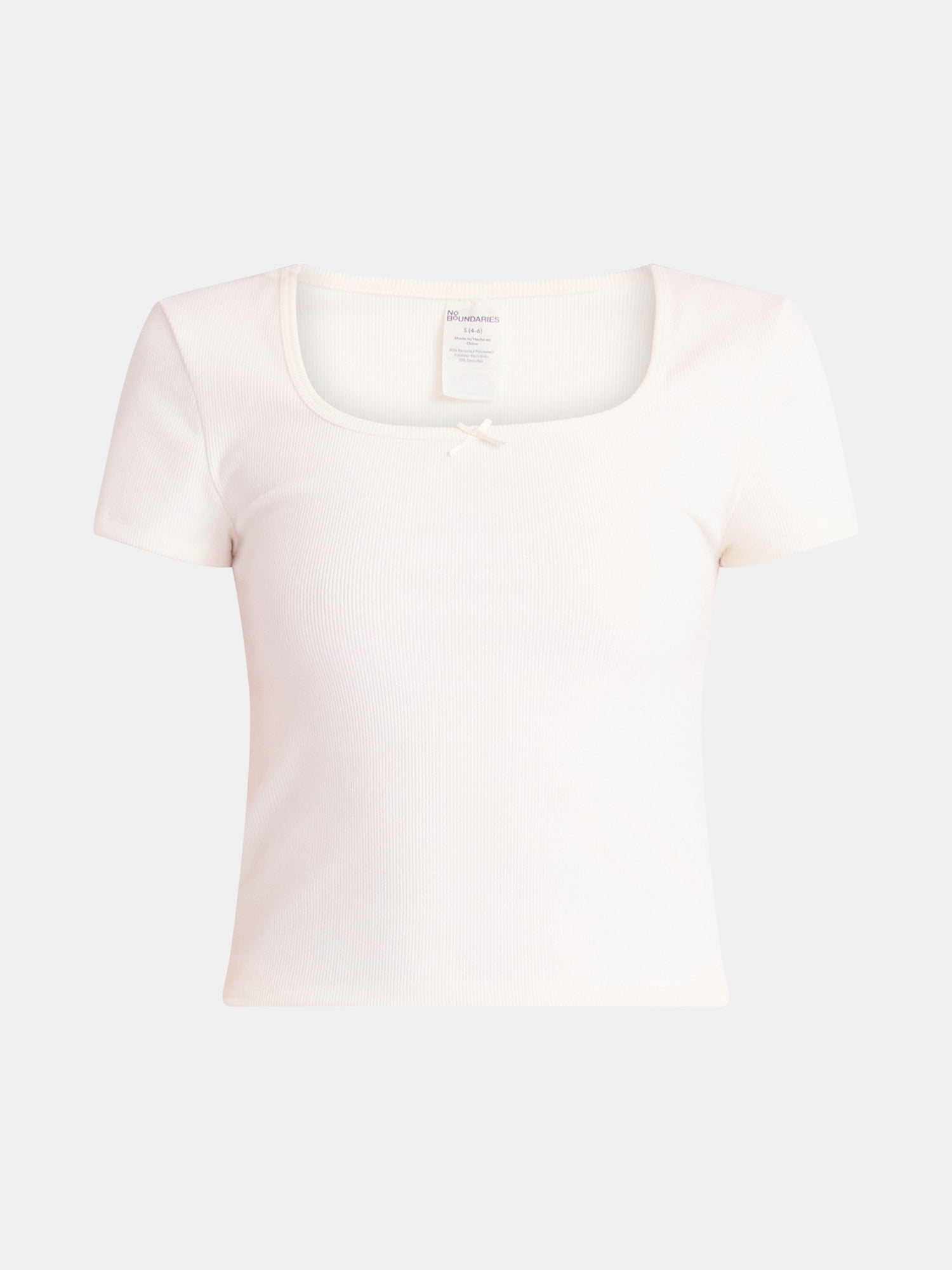 No Boundaries Square Neck Tee with Satin Bow, Women's