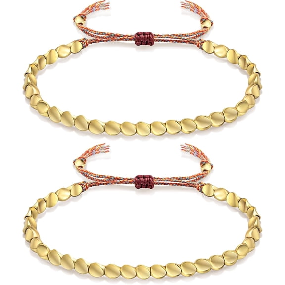 2Pcs Tibetan Copper Beads Bracelet Adjustable Handmade Braided Copper Bracelet Set For Women Men Lucky Tibetan Bracelet Gifts[z6491]