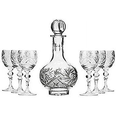 16 Oz Crystal Decanter and 2 Oz Shot Glasses, Carafe with Stopper and 6 Stemmed Vodka Liquor Glasses, 7 Pcs