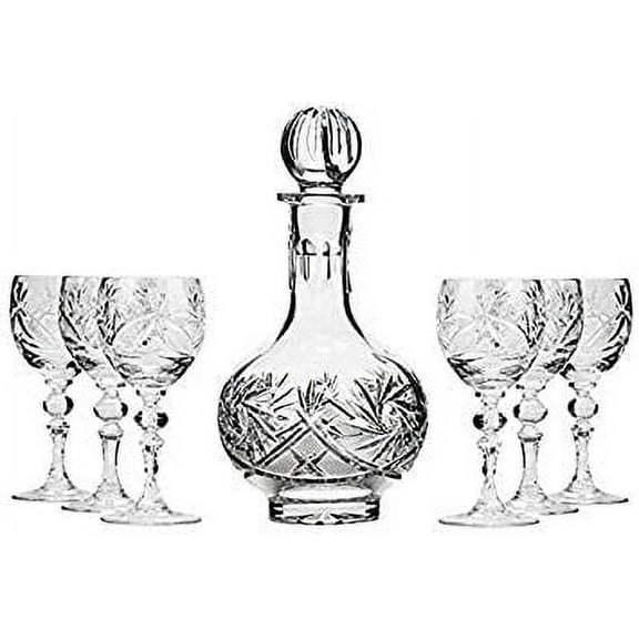 16 Oz Crystal Decanter and 2 Oz Shot Glasses, Carafe with Stopper and 6 Stemmed Vodka Liquor Glasses, 7 Pcs
