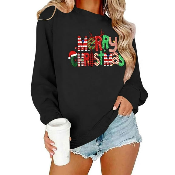 Christmas Trees Sweatshirt for Women Merry and Bright Christmas Shirts Xmas Holiday Party Long Sleeve Pullover Tops