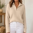 thumbnail image 4 of AherBiu Sweater Tops for Women 1/4 Zip up Lapel V Neck Ribble Knitted Long Sleeve Loose Shirt Blouse Pullover, 4 of 7