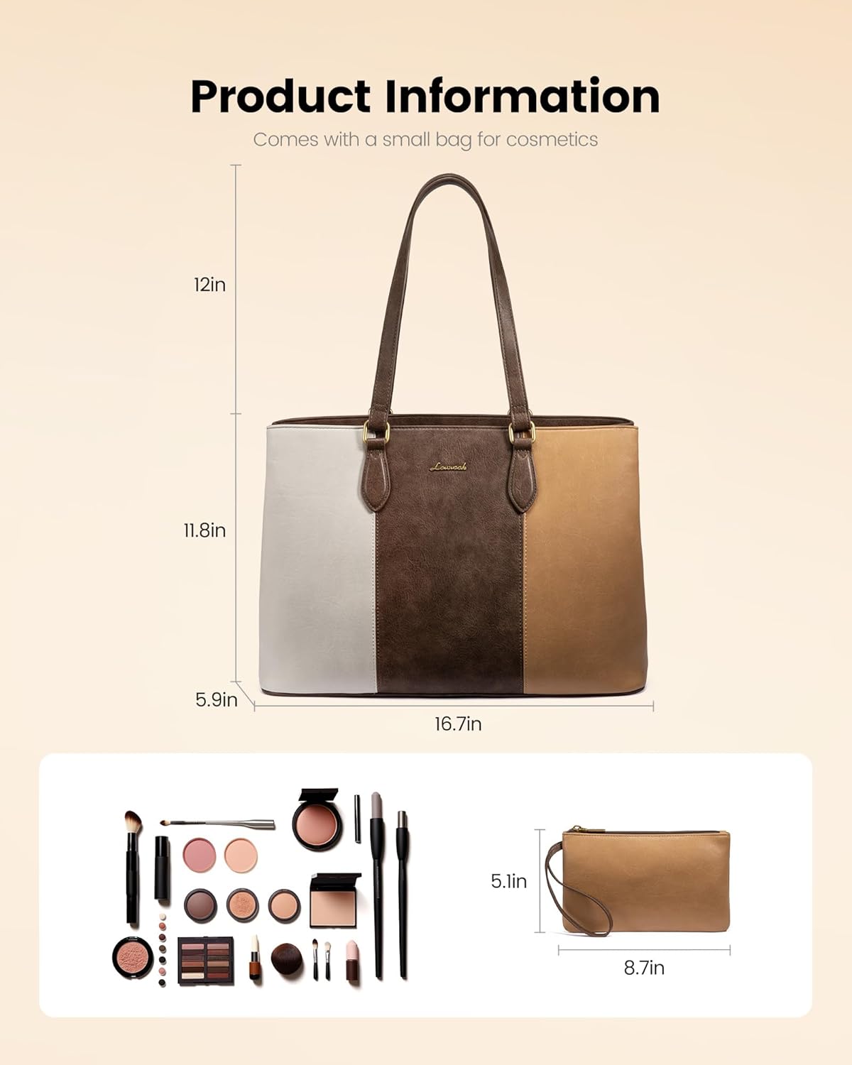 LOVEVOOK Laptop Tote Bag for Women,Work Tote with Wristlet,PU Leather Computer Bag for Teacher,Office, Daily