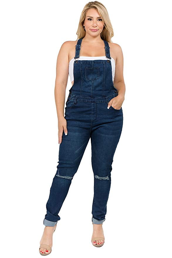 Belyse Reduktion tømmerflåde Love Moda Women's Plus Size Stretch Twill Natural Curve Enhancing Knee Slit  Overalls (Dk. Blue, 1X #Rjho915p) - Walmart.com