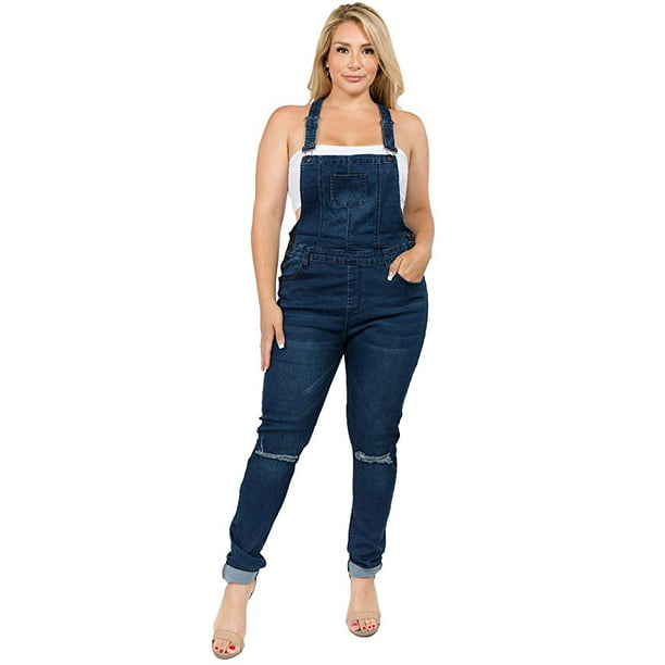 Moda Plus Size Stretch Twill Natural Curve Enhancing Knee Slit Overalls (Dk. Blue, 1X #Rjho915p) - Walmart.com