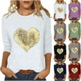 thumbnail image 5 of Plus Size 3/4 Sleeve Shirts for Women Valentines Day Tshirts Cute Glitter Heart Tunic Basic Tee Top, 5 of 5