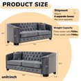 thumbnail image 2 of MIKIBAMA 6-Seater Velvet Chesterfield Sofa, Deep Seat Cushions, Tufted Back, Brass Nailhead Trim, Gray, 2 of 6