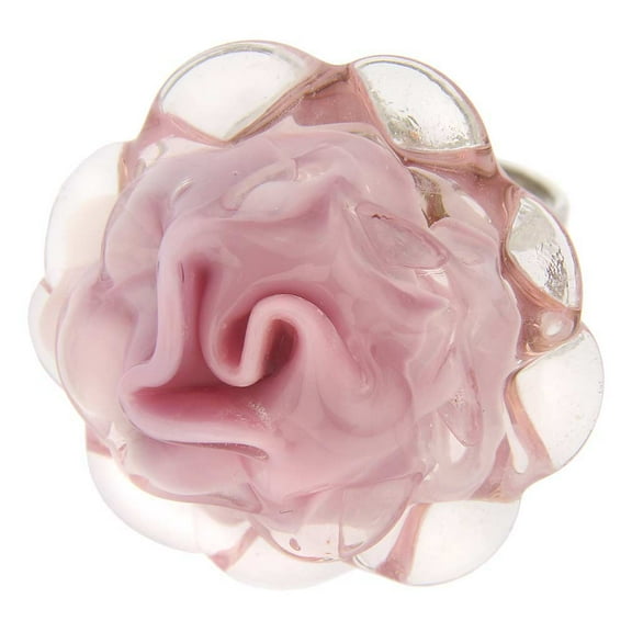 GlassOfVenice Murano Glass Pink Rose Flower Ring Adjustable