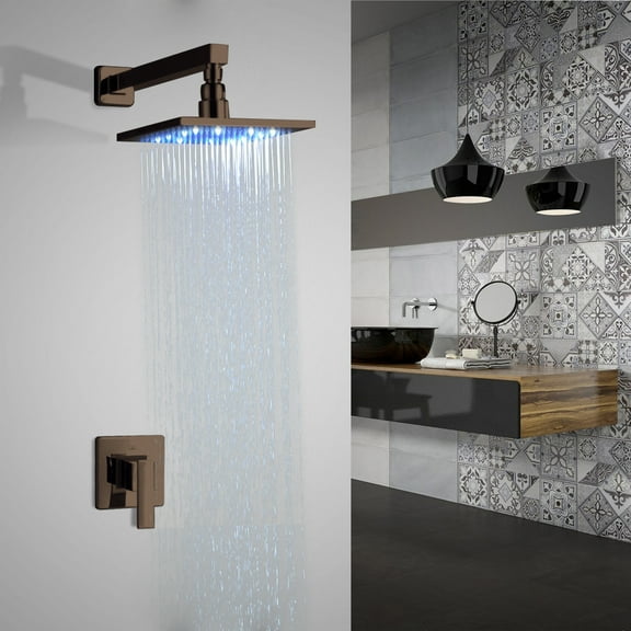 Juno Rivera 8" Oil Rubbed Bronze Finish LED Shower Set with Hand Shower Brass Diverter