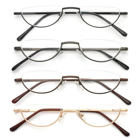 REAVEE 4 Pack Half Frame Reading Glasses Half Metal Moon Readers for Women Men 1.0