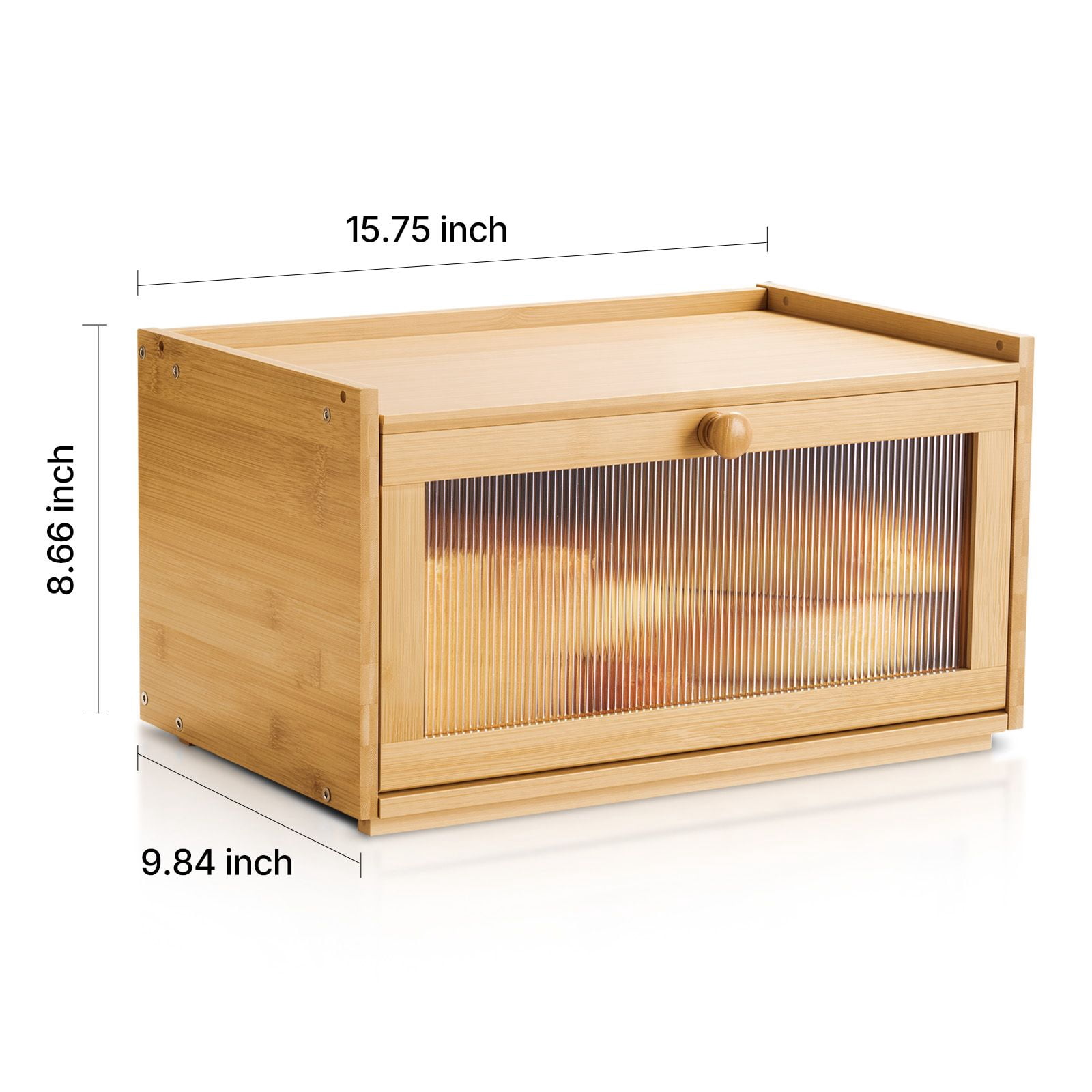 Farmhouse Bread Box with Acrylic Door, Bamboo Construction, 15.75"x9.84"x8.66", Stackable Design, Ventilation Holes for Kitchen Counter