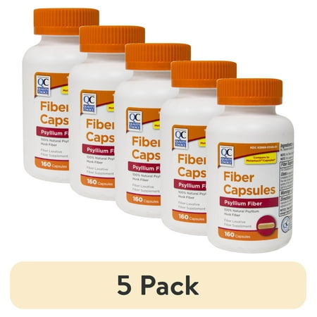 (5 pack) Quality Choice Fiber Capsules 100% Natural Psyllium Husk 160 Each