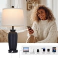 thumbnail image 3 of Cinkeda 25" Touch Control Table Lamp Set of 2, Black Sand-Textured Resin Body with Oatmeal Linen Shade, USB-A and Type-C Ports with AC Outlet, 3-Level Dimmable, E26 LED Bulb Included for Bedroom, 3 of 8
