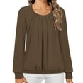 thumbnail image 4 of Jalioing Blouses for Women Pleated Front Crewneck Loose Shirts Fashion Long Sleeve Casual Plain Tunic Tops, 4 of 5