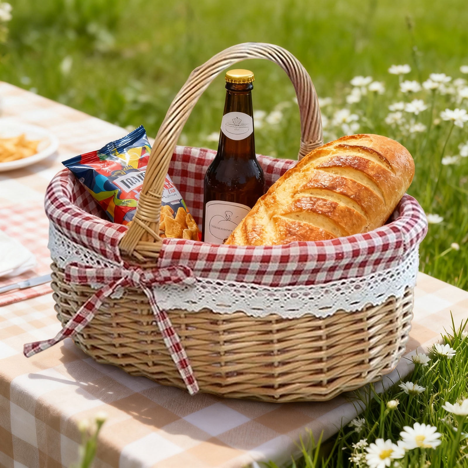 Wicker Storage Basket under $5! Cagogo Wicker Woven Storage Basket with Handle, Linen Lined Bread and Fruit Basket, Versatile Picnic Basket for Home, Party, Gardening, Organizer for Kitchen, Decor