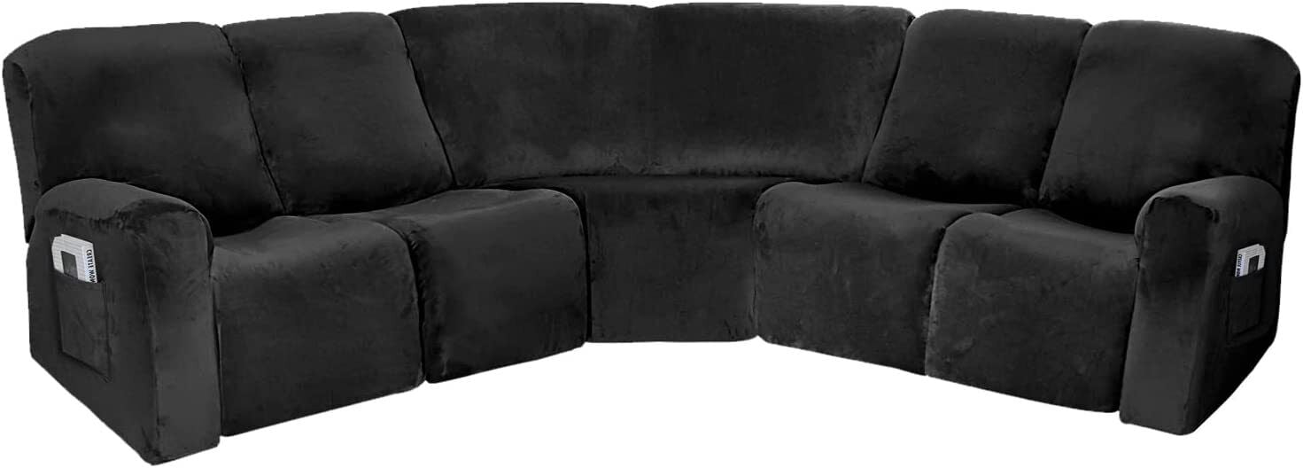SHANNA 5 Seater Recliner Cover, 7 Piece Velvet Recliner Corner Sofa Cover, Stretch L Shape