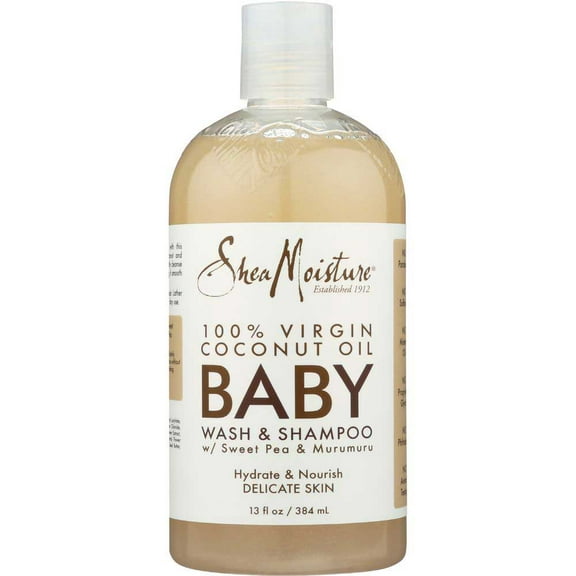 SheaMoisture 100 Percent Virgin Coconut Oil with Sweet Pea and Murumuru Baby Wash and Shampoo, 13 Fluid Ounce -- 1 Each.