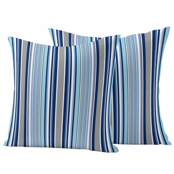 Blue Green Striped Outdoor Waterproof Pillow Covers, Colorful Abstract Vertical Lines Art Decorative Square Throw Pillowcase Sofa Cushion Sham for Patio/Couch/Chair, 20"x20" 2 Pack