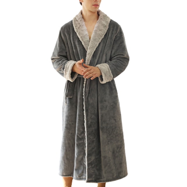 Peignoir Polyester Homme Grande Taille Épais Robe à Capuche Corail Robe de Nuit Chaude Confortable Douce Vêtements Automne Gris Homme G