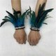 thumbnail image 4 of Bridal Wrist Cuffswith Feather Bride Feathered Flower Elaborate Long Bachelorette Party Dark Lacework Bride Gloves, 4 of 4