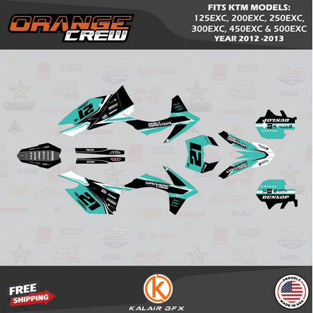 Kalair GFX Graphics Kit for Ktm ENDURO 125EXC 200EXC 250EXC 300EXC 450EXC and 500EXC (2012-2013) Orangecrew Series