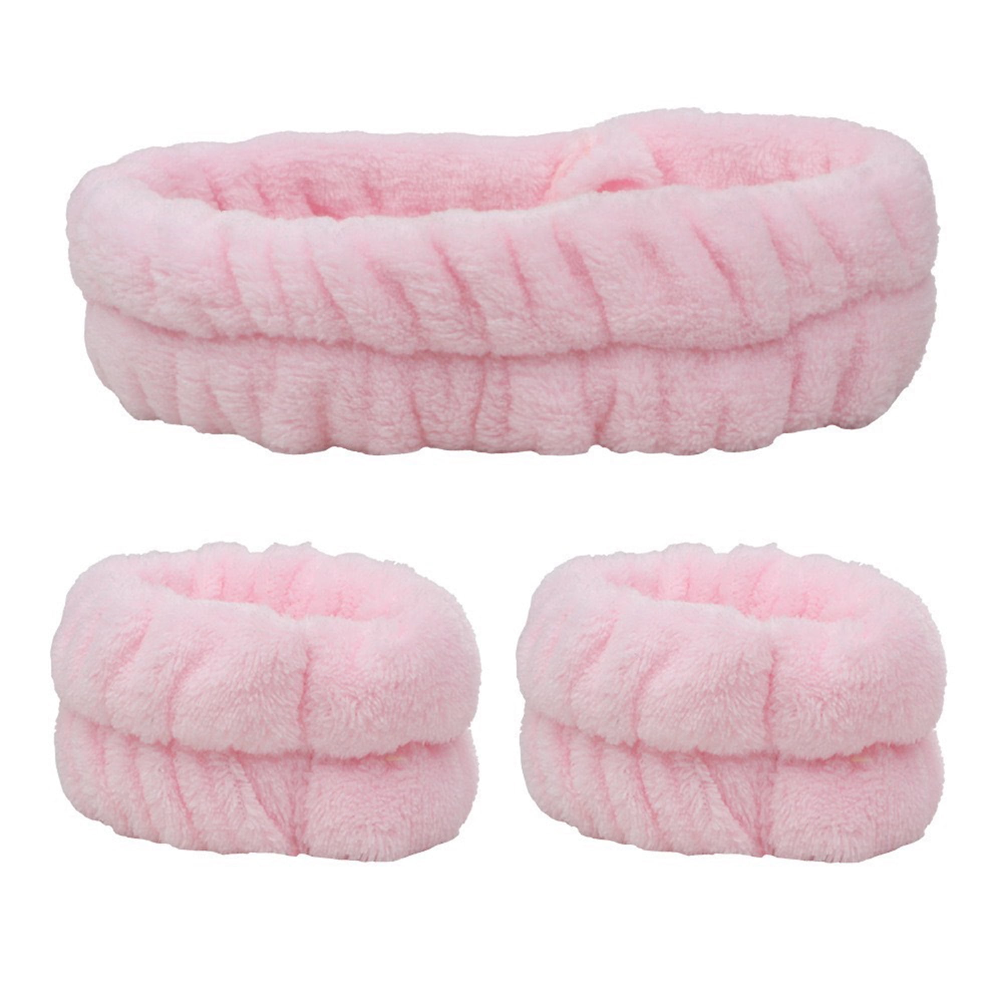3Pcs Plush Spa Headband Wrist Washband Scrunchies Cuffs Set for Washing