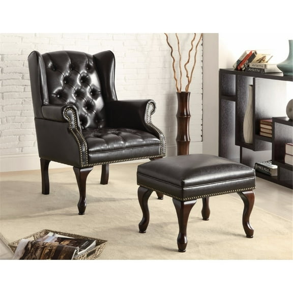 Grand Accent Chair With Ottoman - Black Tufted Living Room Seating