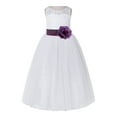 thumbnail image 2 of Ekidsbridal White Lace Tulle Keyhole Back Girl Dresses with Colored Sash Wedding Pageant Junior Bridesmaid 178T 6, 2 of 3