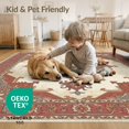 thumbnail image 4 of ODIKA 6'x9' Washable Area Rug Non-Slip, Easy Care, Distressed Farmhouse Faded Border Geometric Kilim Navy Vintage Playful for Family Room, Living Room, Master Bedroom, 4 of 7
