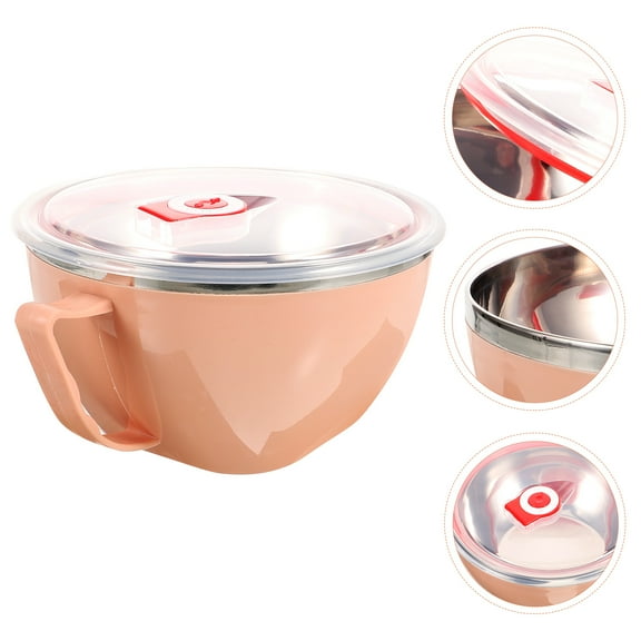 Sparsain Stainless Steel Noodle Bowl with Handle and Lid Soup Bowls Food Insulated Container (Pink)