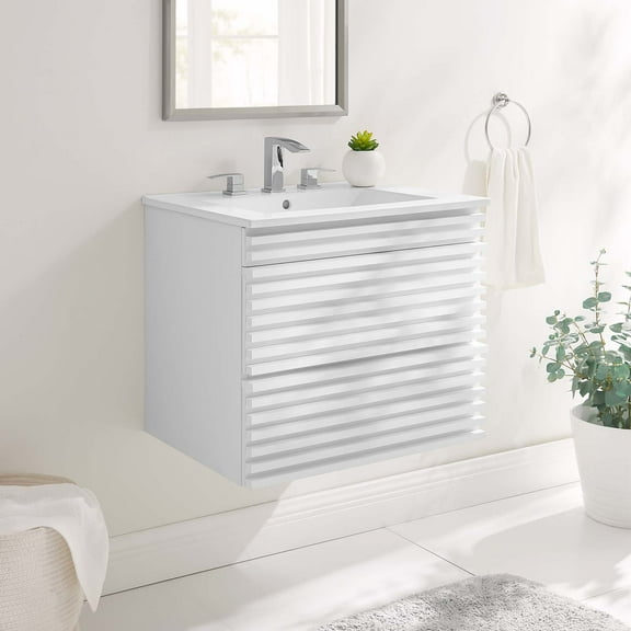 Modway Render 24" Wall-Mount Bathroom Vanity in White White